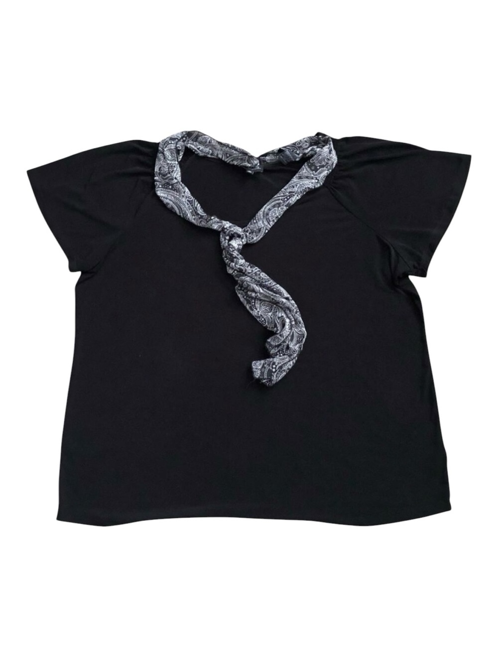Notations Blouse Womens Plus Size 2X Black Paisley Tie Neck Flutter Sleeve Top